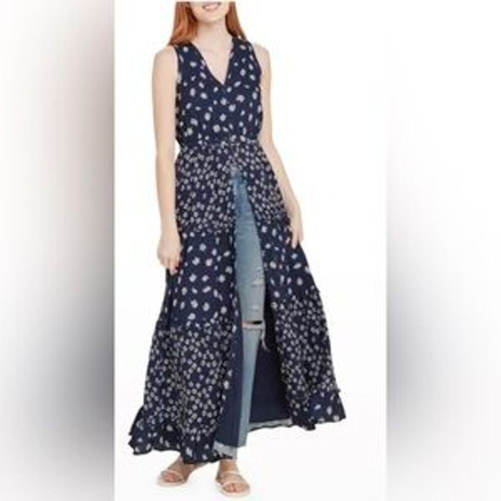 Splendid A-line Maxi Dress Northstar Jacquard Floral Print Blue White Size XL